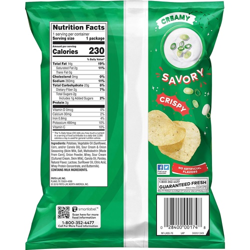  Lays Sour Cream & Onion Flavored Potato Chips, 1.5 Ounce Bags (Pack of 64)