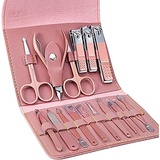 Leipple Manicure Set Professional Nail Clipper Kit Pedicure Kit - 16 pcs Stainless Steel Grooming Kit - Nail Care Tools with Luxurious Leather Travel Case (Pink)