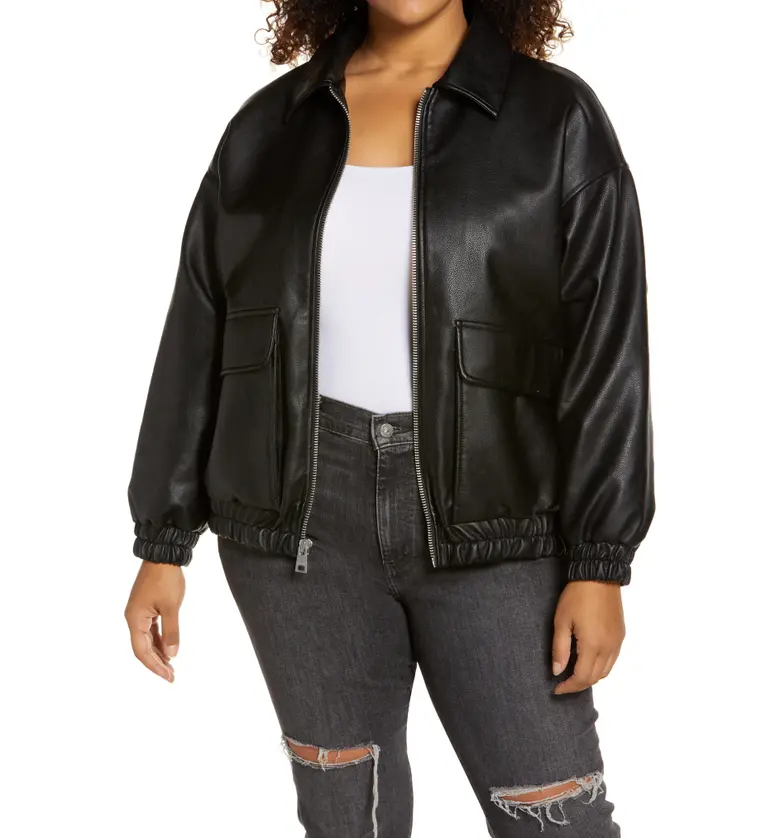 Levis Womens Faux Leather Dad Bomber Jacket_BLACK