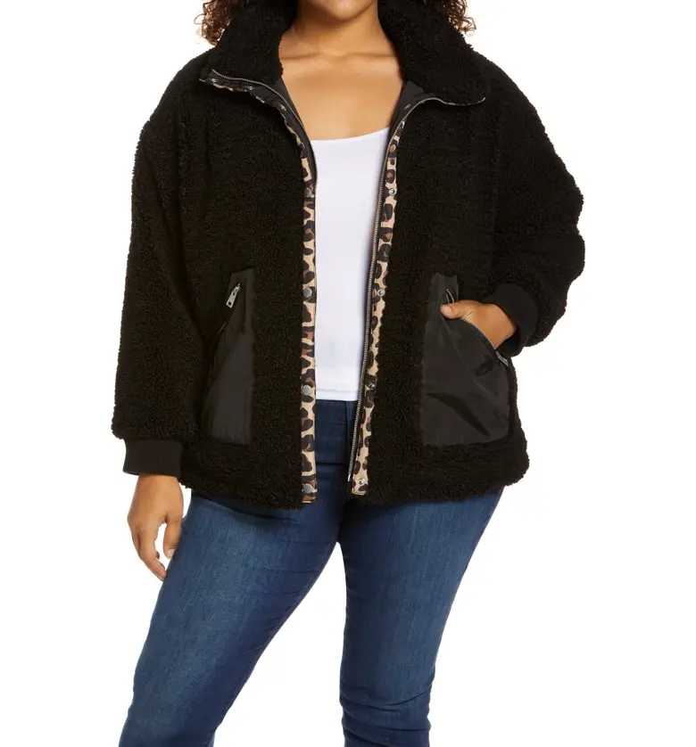 Levis Womens Textured Fleece Zip-Up Jacket_BLACK/ LEOPARD