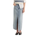 Womens Cotton Denim Front-Slit Ankle Column Skirt