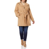 London Fog Womens Double Lapel Thigh Length Button Front Wool Coat with Belt