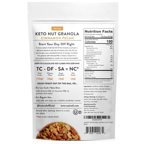  Low Karb NuTrail - Keto Nut Granola Healthy Breakfast Cereal - Low Carb Snacks & Food - 2g Net Carbs - Almonds, Pecans, Coconut and more (11 oz) (1 Count)