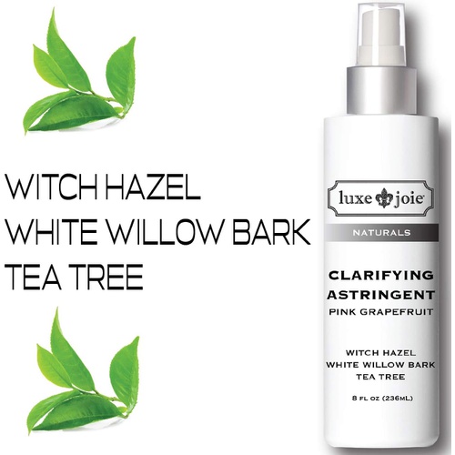  LuxeJoie Clarifying Astringent Tea Tree White Willow Bark Witch Hazel Toner Pink Grapefruit 8oz pH Balancing for Clear Toned Acne Free Completion Reduce Pore Size and Eliminate Blackheads