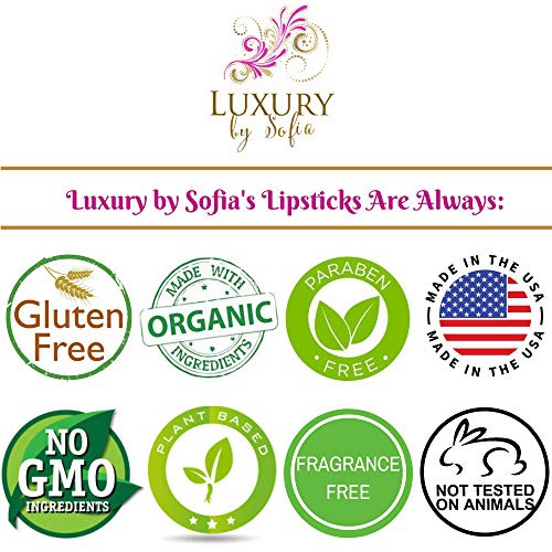  ORGANIC LIPSTICK/LIP LINER PENCIL by Luxury by Sofia - All Natural, Non Toxic, Cruelty Free Formula CASTOR OIL Moisturizes, Nourishes, Boosts Collagen, Lasts All Day, Retractable P