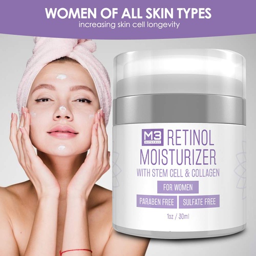 M3 Naturals Retinol Moisturizer Infused with Collagen and Stem Cell Anti-Aging Cream for Face and Neck - Wrinkle Repair, Firming, Lifting, Dark Circles Under Eye, Puffiness, Fine L