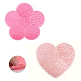 MAGICAL-ROLE Silicone Makeup Brush Cleaner Cosmetic Brush Cleaning Mat 2 PCS Portable Washing Tool Scrubber Makeup Brush Cleaning Pad with Suction Cup,1 pink heart shaped and 1 rose red flower