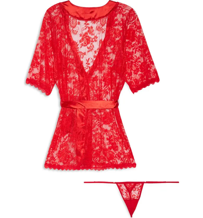  Mapale Lace Robe with G-String Thong_RED