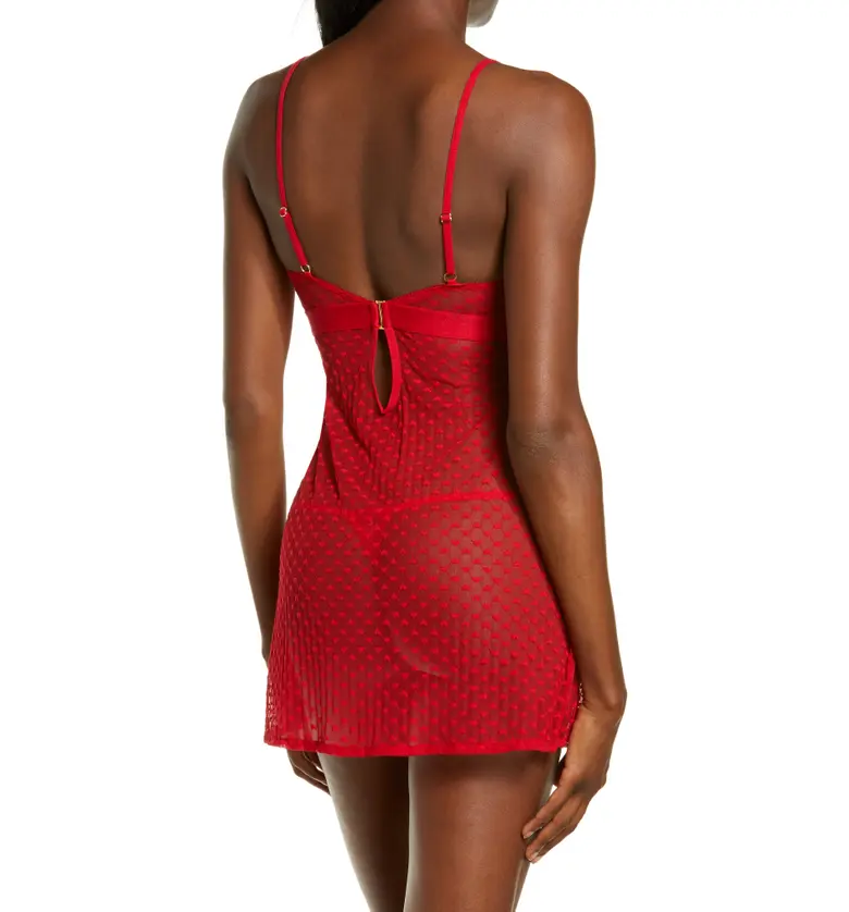  Mapale Mini Hearts Babydoll Chemise & Thong Set_RED
