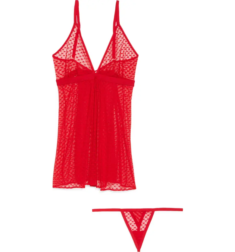  Mapale Mini Hearts Babydoll Chemise & Thong Set_RED