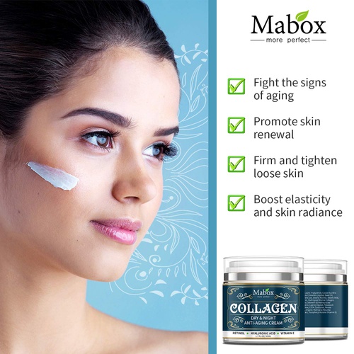  Mabox Collagen Cream - Anti Aging Face Moisturizer - Skin Care Cream for Face and Body with Retinol ,Hyaluronic Acid, Coconut Oil and Jojoba Oil - Best Day and Night Cream(1.7 Fl.