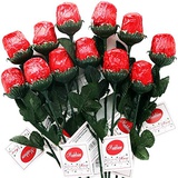 Madelaine Chocolate Company Madelaine Chocolate One Dozen Red Sweetheart Roses - Premium 1/2 OZ Solid Milk Chocolate Roses Wrapped in Italian Foils - Chocolate Flower Bouquet (Red, 12 Pack)