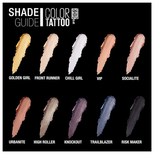  Maybelline New York Color Tattooup to 24HR Longwear Waterproof Fade Resistant Crease Resistant Blendable Cream Eyeshadow Pots Makeup, High Roller, 0.14 oz.