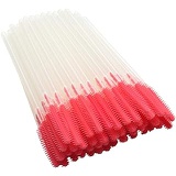 Mekupeu 100 Pcs Silicone Mascara Wands Disposable Eyelash Brushes for Extensions Lash Applicators Makeup Tool Kit, Clear/Deep Pink