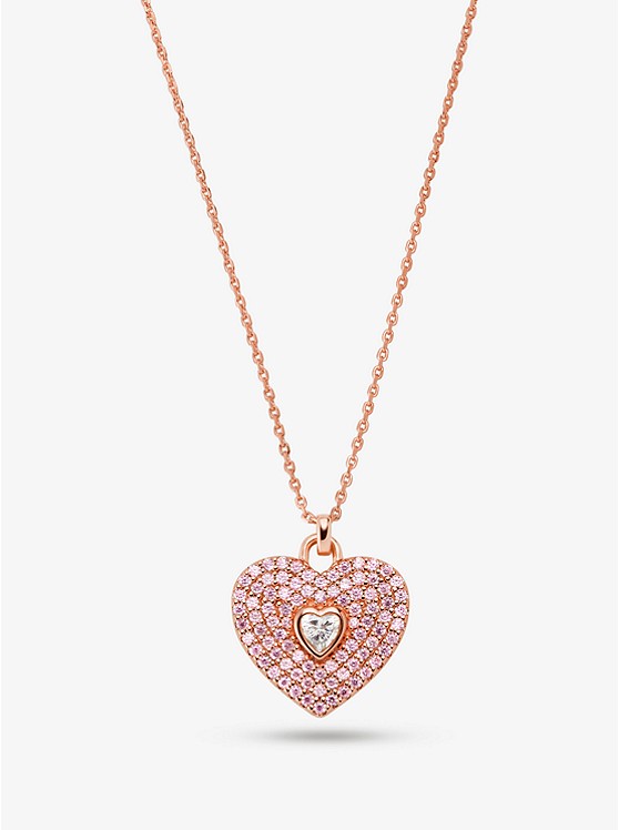 마이클코어스 Michael Kors 14K Rose-Gold Plated Sterling Silver Pave Heart Necklace