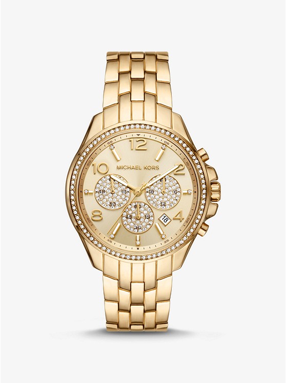 Michael Kors Oversized Pilot Pave Gold-Tone Watch