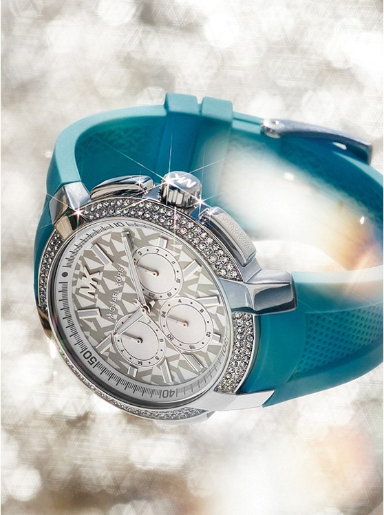 마이클코어스 Michael Kors Oversized Sydney Pave Silver-Tone and Silicone Watch