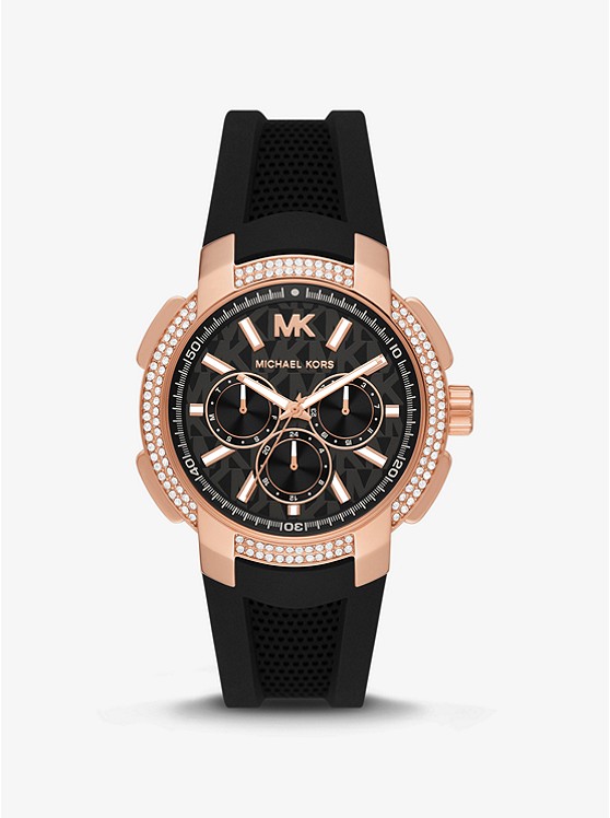 마이클코어스 Michael Kors Oversized Sydney Pave Rose Gold-Tone and Silicone Watch