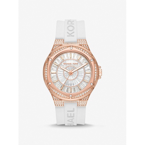 마이클코어스 Michael Kors Oversized Lennox Pave Rose Gold-Tone and Silicone Watch