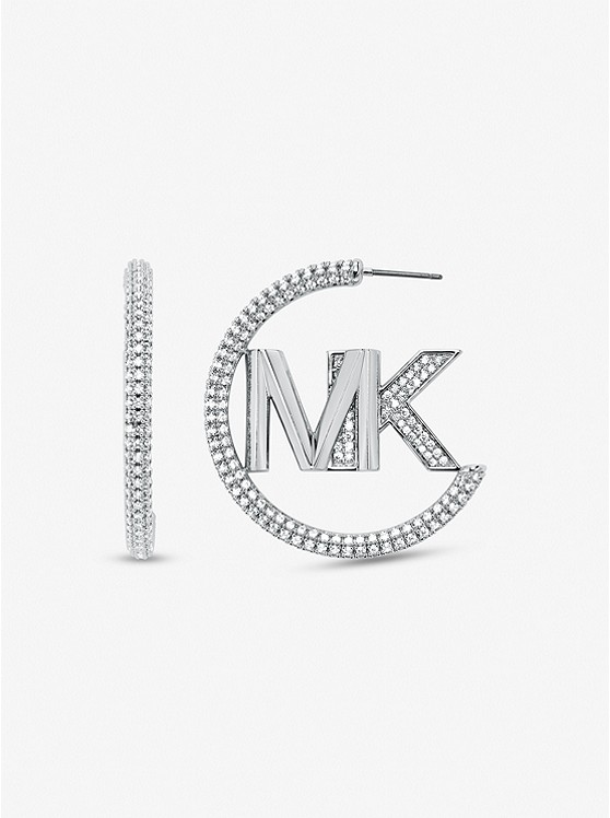 마이클코어스 Michael Kors Precious Metal-Plated Brass Pave Logo Hoop Earrings