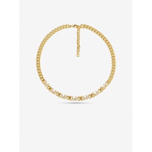 마이클코어스 Michael Kors 14K Gold-Plated Brass Pave Logo Chain Necklace