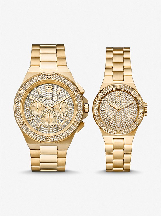 Michael Kors Lennox His and Hers Pave Gold-Tone Watch Set