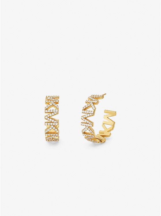 마이클코어스 Michael Kors 14K Gold-Plated Brass Pave Logo Large Hoop Earrings