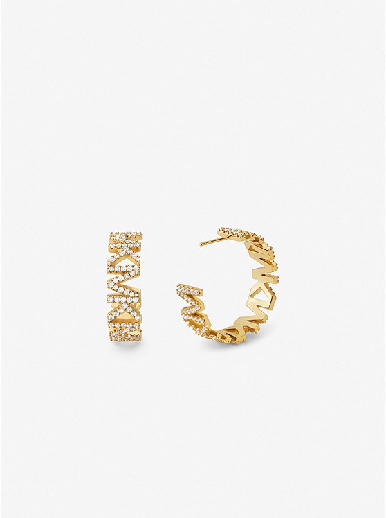 마이클코어스 Michael Kors 14K Gold-Plated Brass Pave Logo Large Hoop Earrings