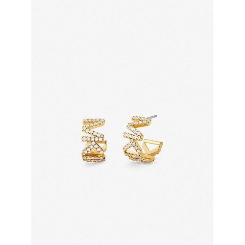 마이클코어스 Michael Kors 14K Gold-Plated Brass Pave Logo Small Hoop Earrings
