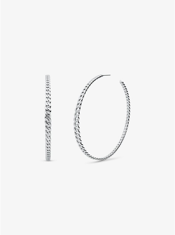 마이클코어스 Michael Kors Silver-Tone Brass Curb Link Hoop Earrings