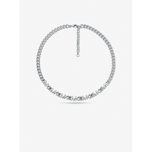 마이클코어스 Michael Kors Platinum-Plated Brass Pave Logo Chain Necklace
