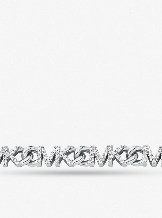 마이클코어스 Michael Kors Platinum-Plated Brass Pave Logo Chain Necklace