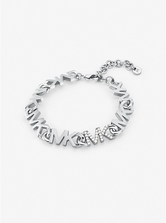 마이클코어스 Michael Kors Platinum-Plated Brass Pave Logo Chain Bracelet