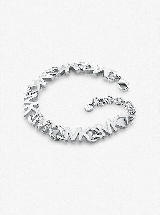 마이클코어스 Michael Kors Platinum-Plated Brass Pave Logo Chain Bracelet
