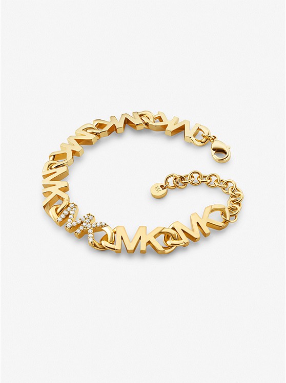 마이클코어스 Michael Kors 14K Gold Plated-Plated Brass Pave Logo Chain Bracelet