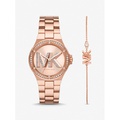 Michael Kors Lennox Pave Logo Rose Gold-Tone Watch and Bracelet Set