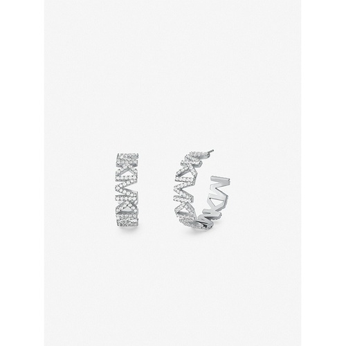마이클코어스 Michael Kors Platinum-Plated Brass Pave Logo Large Hoop Earrings