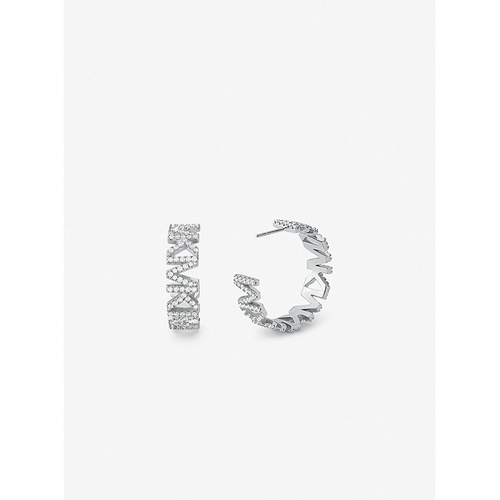 마이클코어스 Michael Kors Platinum-Plated Brass Pave Logo Large Hoop Earrings