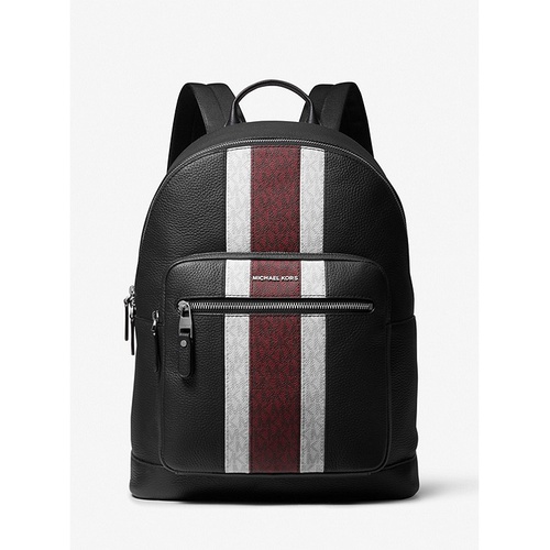 마이클코어스 Michael Kors Mens Hudson Pebbled Leather and Logo Stripe Backpack
