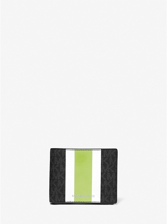 Michael Kors Mens Logo Stripe Billfold Wallet With Passcase