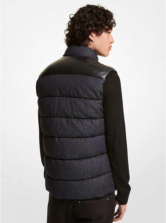 마이클코어스 Michael Kors Mens Quilted Denim and Faux Leather Vest