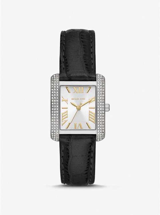 마이클코어스 Michael Kors Mini Emery Pave Silver-Tone and Crocodile Embossed Leather Watch