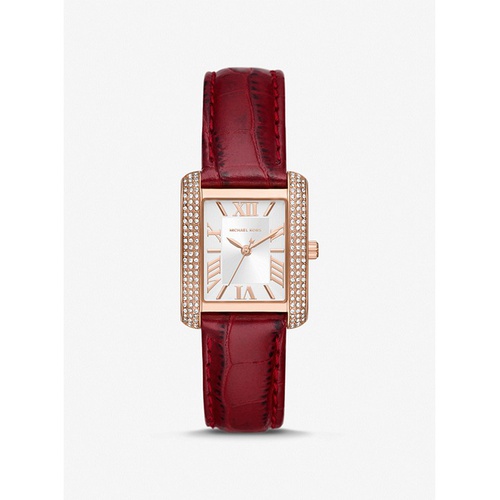 마이클코어스 Michael Kors Mini Emery Pave Rose Gold-Tone and Crocodile Embossed Leather Watch