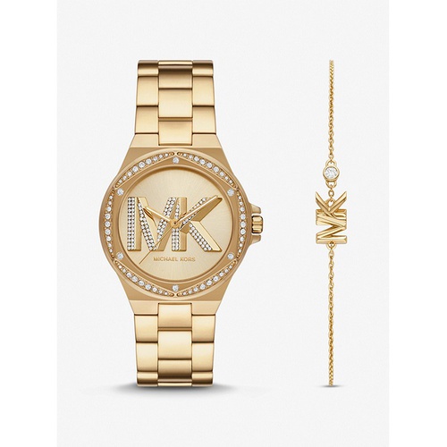 마이클코어스 Michael Kors Lennox Pave Logo Gold-Tone Watch and Bracelet Set