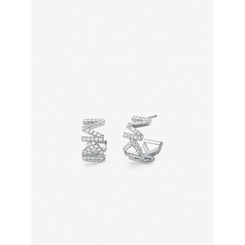 마이클코어스 Michael Kors Platinum-Plated Brass Pave Logo Small Hoop Earrings