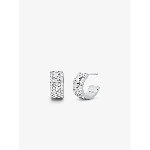 마이클코어스 Michael Kors Precious Metal-Plated Sterling Silver Pave Logo Mini Hoop Earrings
