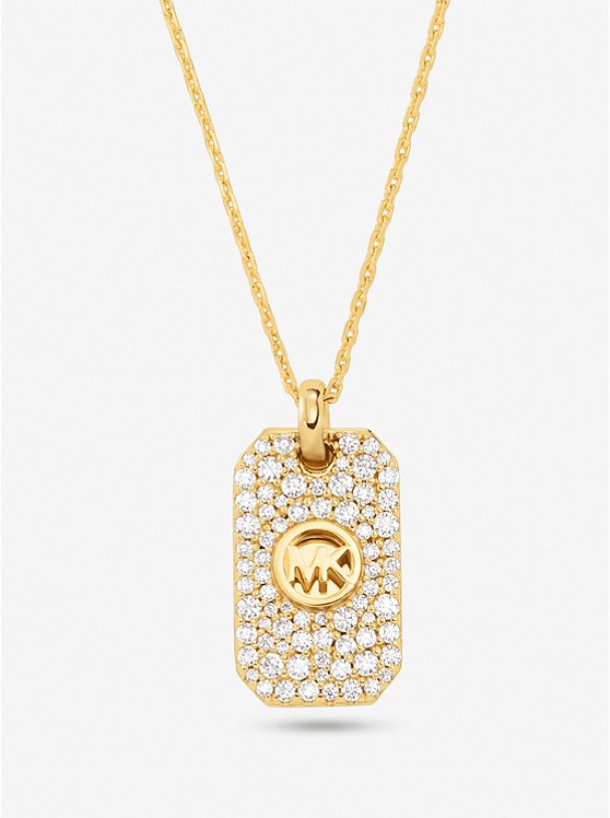 마이클코어스 Michael Kors Precious Metal-Plated Sterling Silver Pave Logo Pendant Necklace