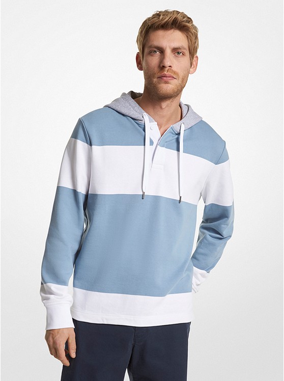 Michael Kors Mens Striped Cotton Blend Terry Rugby Hoodie