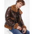 Michael Kors Mens Distressed Patent Leather Shearling Jacket