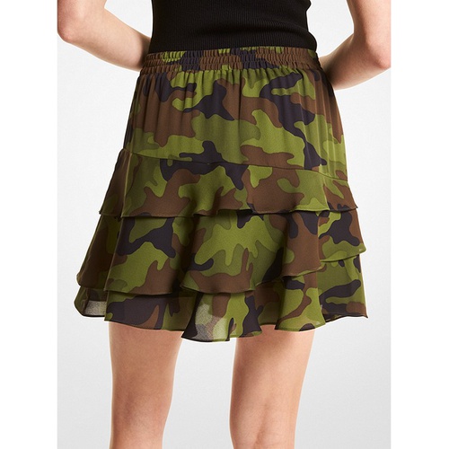 마이클코어스 MICHAEL Michael Kors Camouflage Silk Georgette Ruffled Skirt